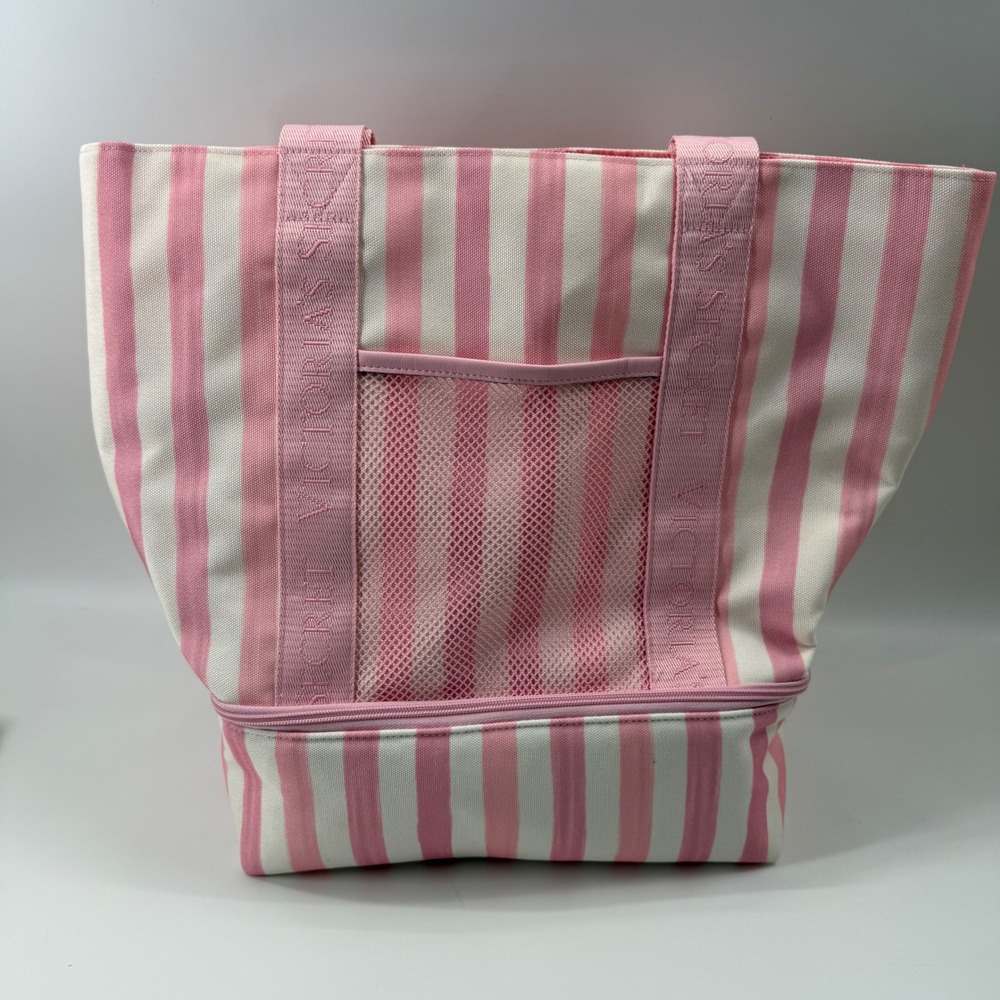 Victorias Secret Pink White Stripe Insulated  Cooler Tote Handbag diaper travel